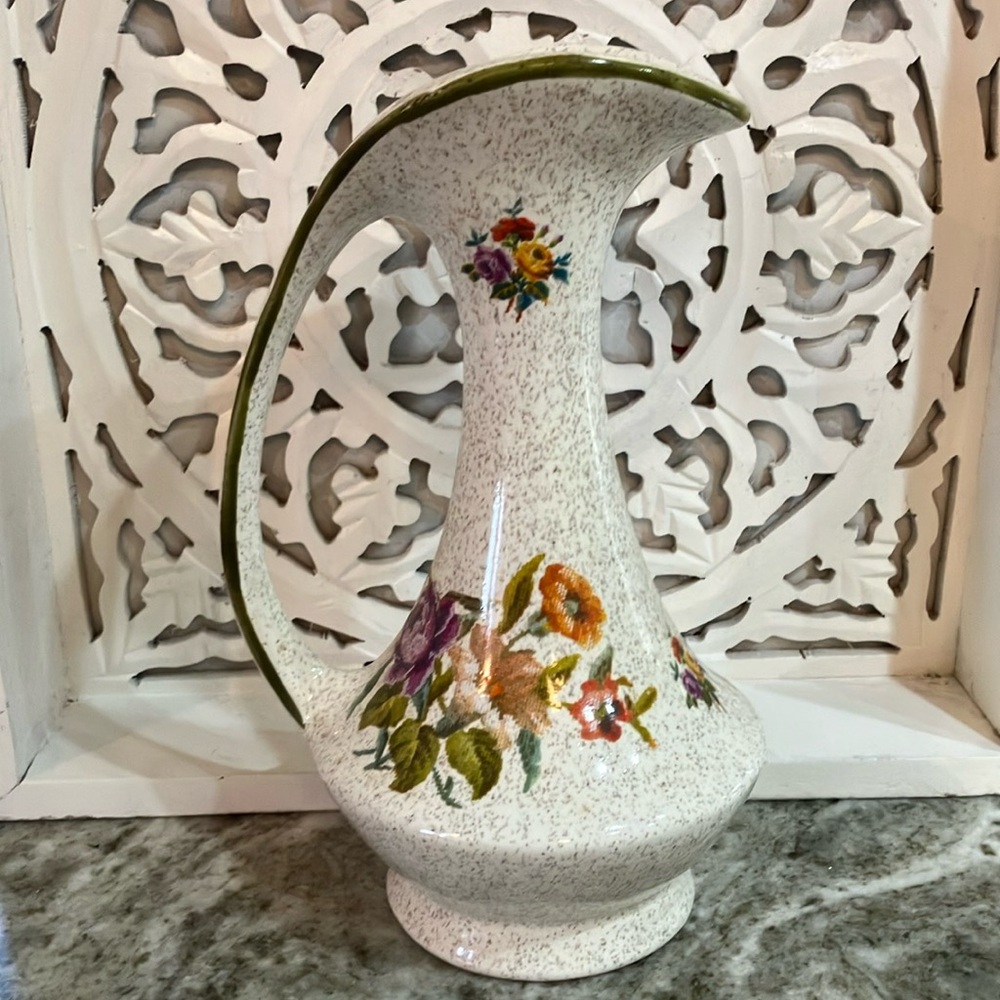 1960's California Originals Pitcher/Vase MCM Speckle Art Pottery Floral
